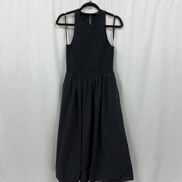 Madewell Black The Melody Smocked Midi Dress 100% Cotton Pockets Medium - Picture 2 of 8